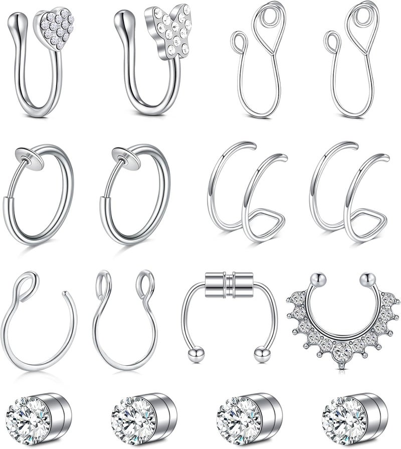 D.Bella Fake Septum Hoop 20G Faux Nose Piercing Hoop Clip on Nose Rings Non Piercing Fake Septum Lip Ear Ring Faux Body Piercing Jewelry for Women Men - Image 1